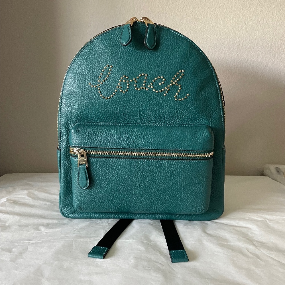 Coach Medium Charlie Backpack With Studded Coach Script